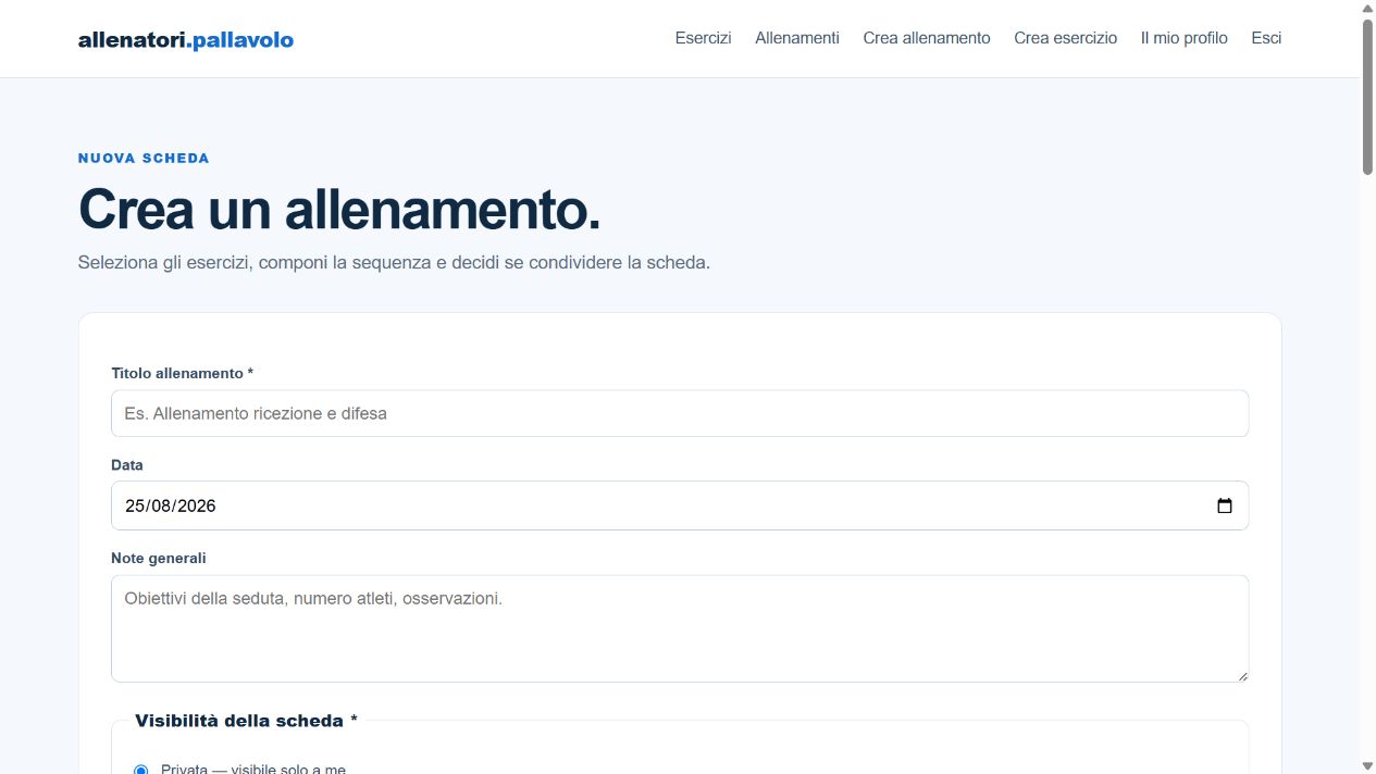 Schermata della creazione allenamento